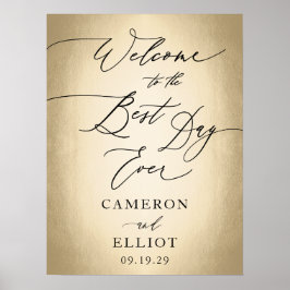 Calligraphy Script Guld Best Day Aldrig Bröllop-te Poster