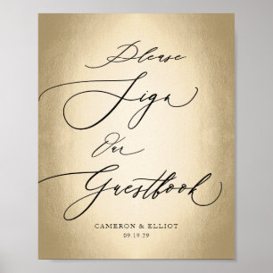 Calligraphy Script Guld Guestbook Bröllop-tecken Poster