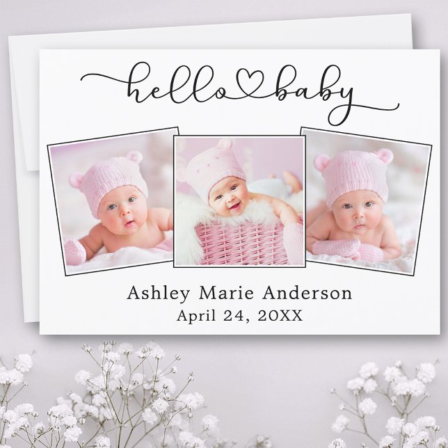 Calligraphy Script Heart 3 Photo Hej Baby Meddelande (Customize to change your personalized text size or text style.)