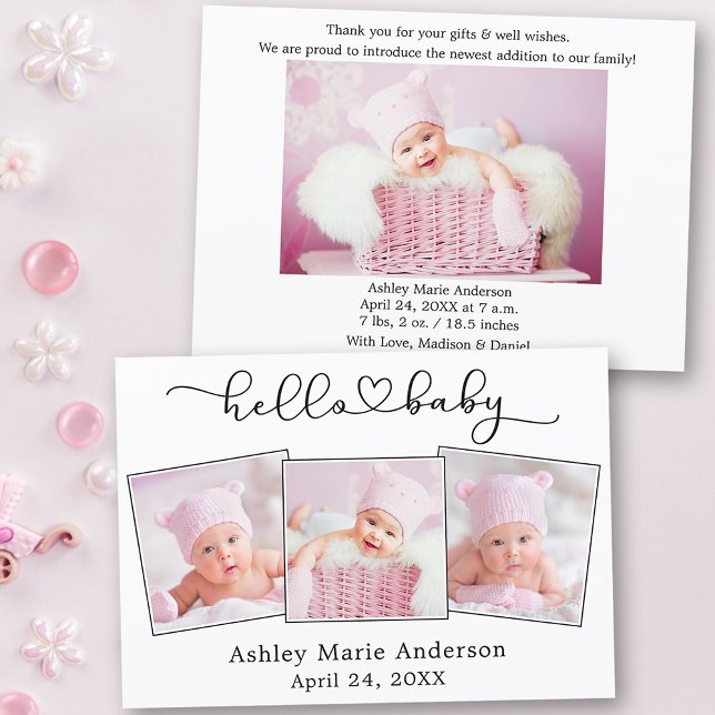 Calligraphy Script Heart 4 Foton Hej Baby Meddelande (Customize to change your personalized text size or text style.)
