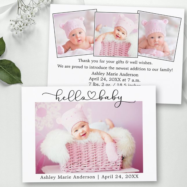 Calligraphy Script Heart 4 Photo Hej Baby Meddelande (Customize to change your personalized text size or text style.)
