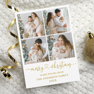 Calligraphy Script Heart jul 4 Photo Guld Julkort
