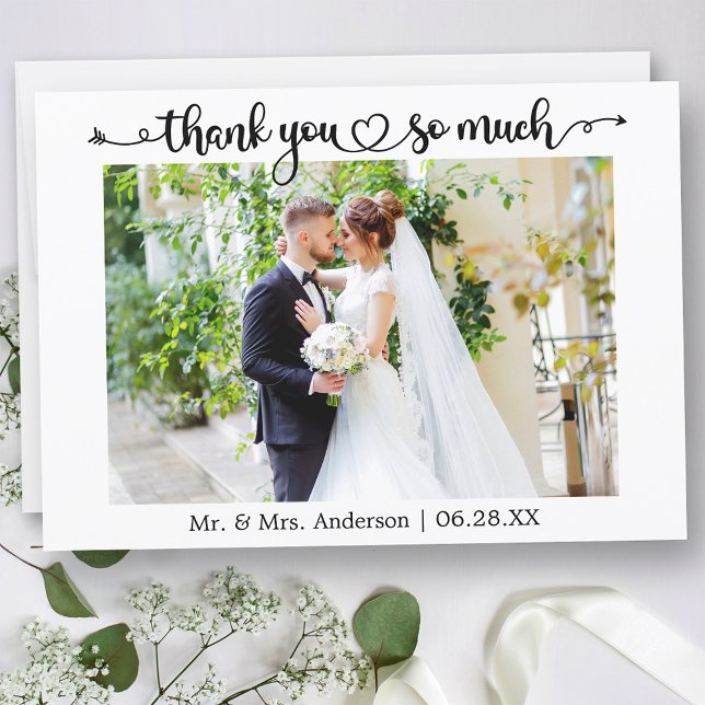Calligraphy Script Heart Wedding Photo Tack Kort (Customize to change your personalized text size or text style.)