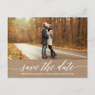 Calligraphy Script Kraft Save Date Photo Vykort