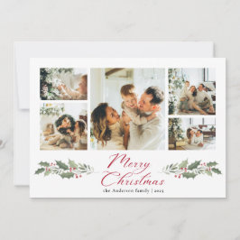 Calligraphy Script Merry Photo Collage Christmas Julkort