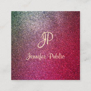 Calligraphy Script Modern Elegant Glitter-mall Fyrkantigt Visitkort