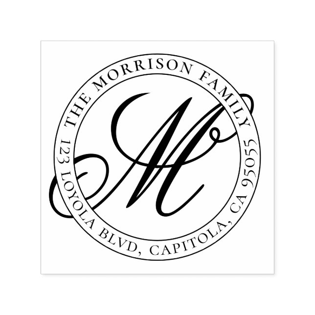 Calligraphy Script Monogram Family Namn Adress Självfärgande Stämpel (Design)