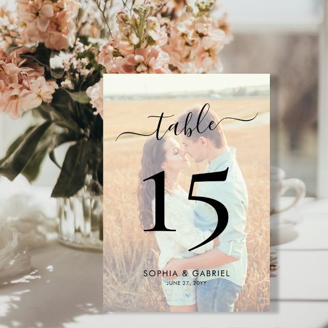 Calligraphy Script Photo Bröllop Dubbla Sided Bordsnummer (Skapare uppladdad)