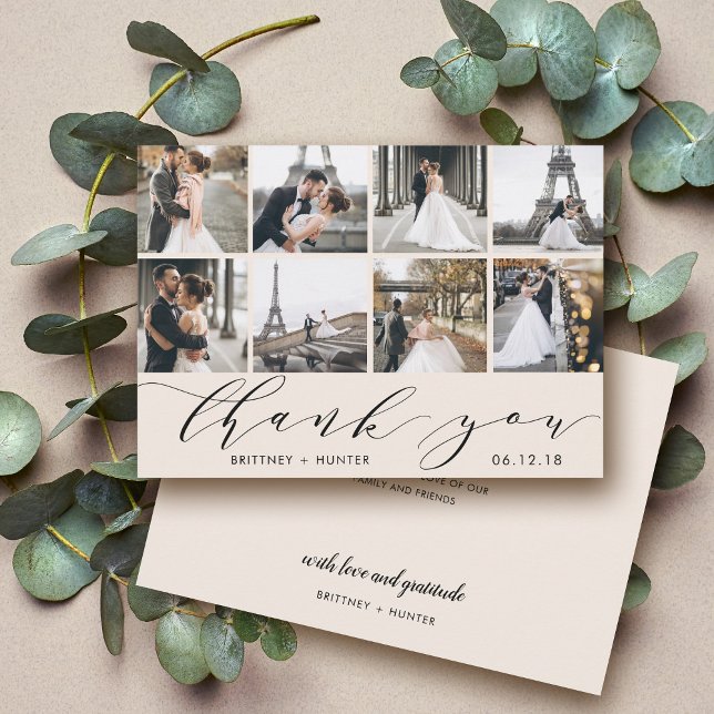 Calligraphy Script Photo Collage Benvit Tack Kort (Skapare uppladdad)