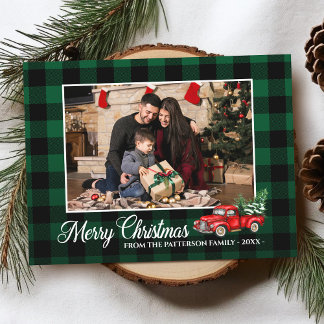 Calligraphy Script Photo Grönt Pput Red Lastbil Vykort