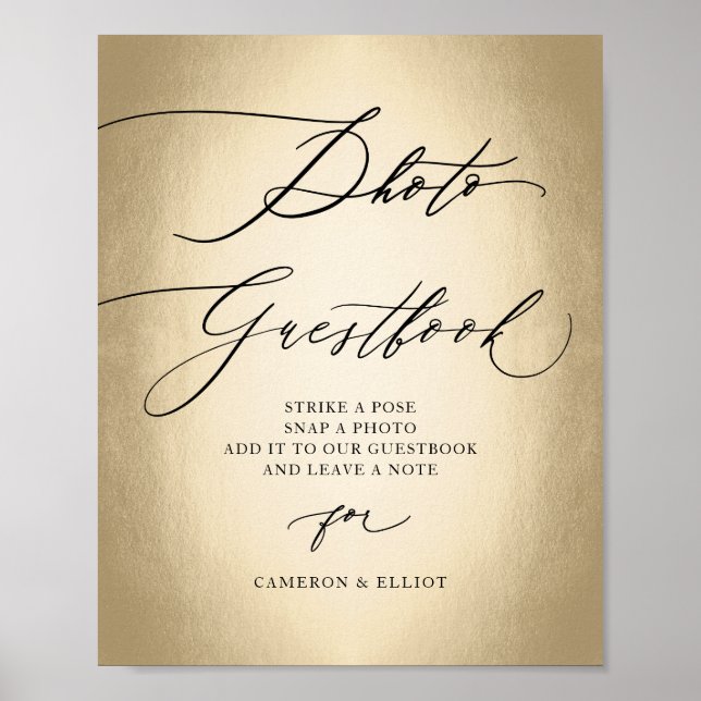 Calligraphy Script Photo Guestbook Bröllop-tecken Poster (Framsidan)
