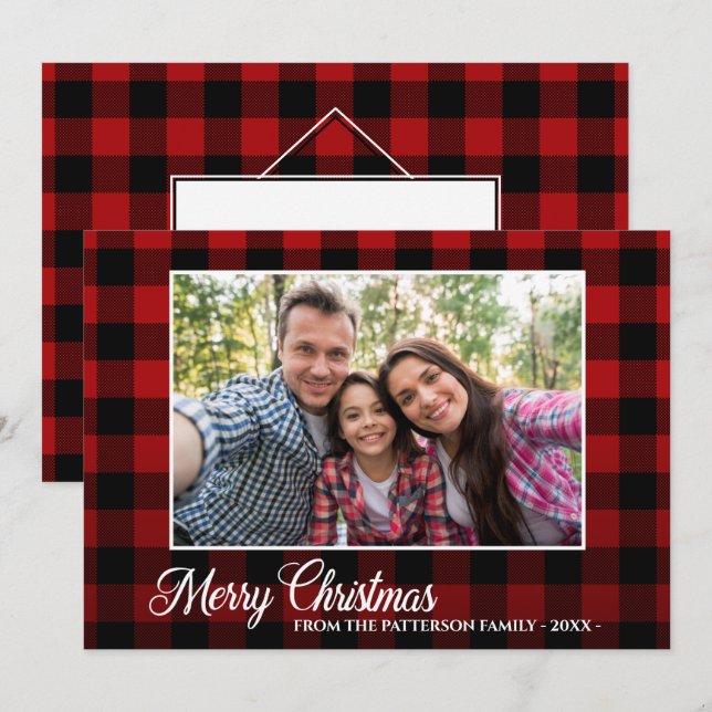 Calligraphy Script Photo Red Play-jul Kort (Fram/baksida)