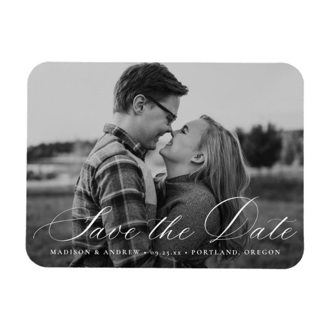 Calligraphy Script Photo Save Date Magnet (Horisontell)