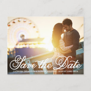 Calligraphy Script Photo Save Date Postcard Meddelande Vykort