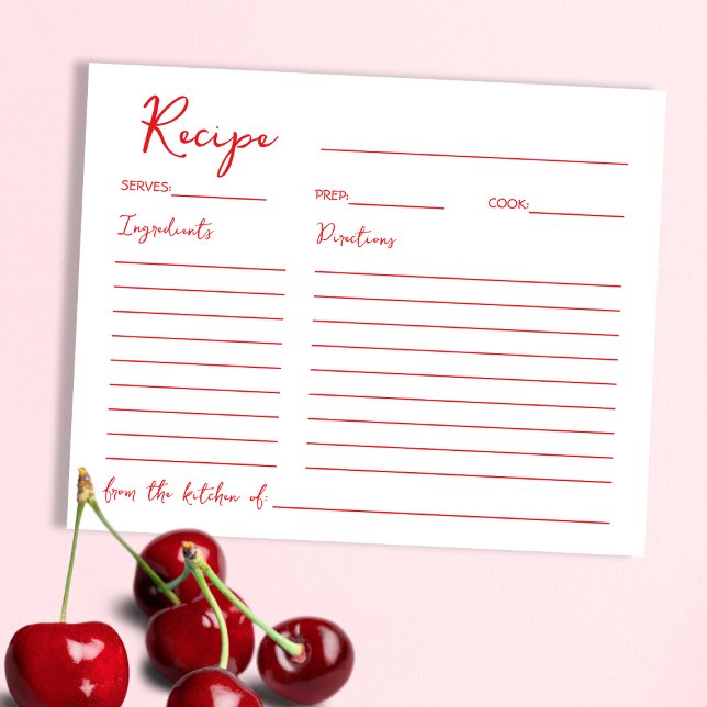 Calligraphy Script Red Möhippa Recification Card (Calligraphy Script Red Bridal Shower Recipe Card)