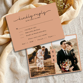 Calligraphy Script Rustic Terracotta Photo Bröllop OSA Kort