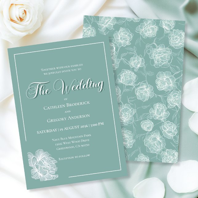 Calligraphy Script Sage Green Floral Wedding Inbjudningar (Skapare uppladdad)