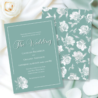 Calligraphy Script Sage Green Floral Wedding Inbjudningar