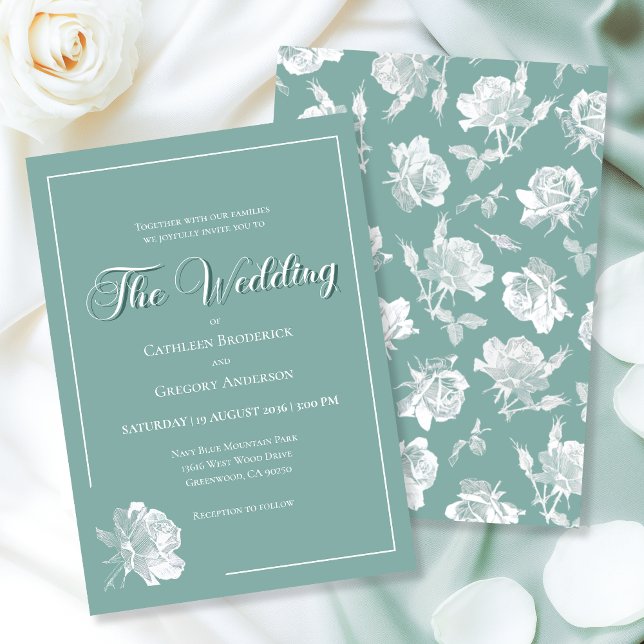 Calligraphy Script Sage Green Floral Wedding Inbjudningar (Skapare uppladdad)