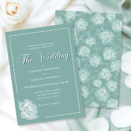 Calligraphy Script Sage Green Floral Wedding Inbjudningar