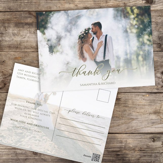 Calligraphy Script Simple Elegant Two Photo Modern Vykort (Skapare uppladdad)