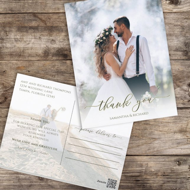 Calligraphy Script Simple Elegant Two Photo Modern Vykort (Skapare uppladdad)