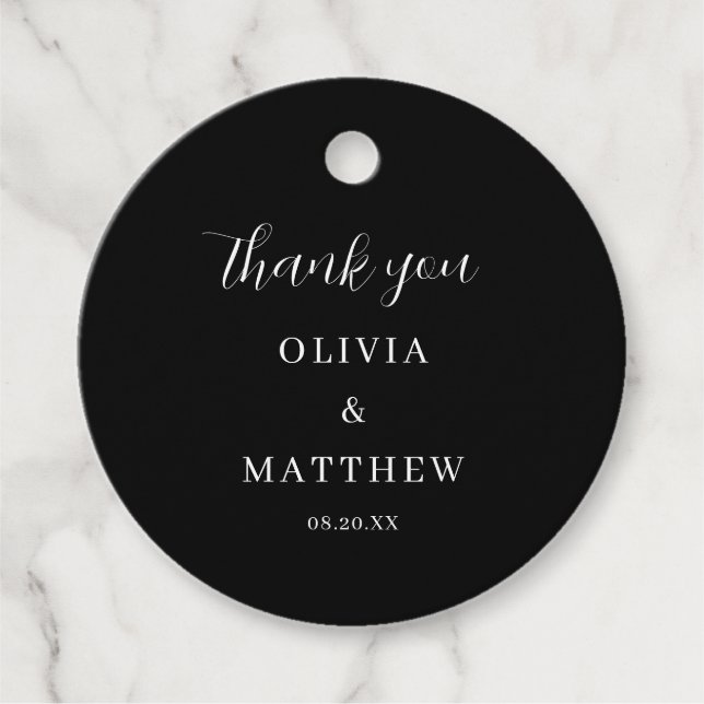 Calligraphy Script Tack Black Bröllop Gåvor Etiketter (Framsida)