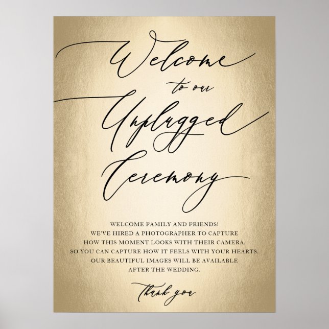 Calligraphy Script Unplugged Ceremony Bröllop-teck Poster (Framsidan)