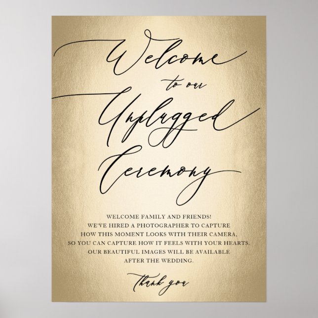 Calligraphy Script Unplugged Ceremony Bröllop-teck Poster (Framsidan)