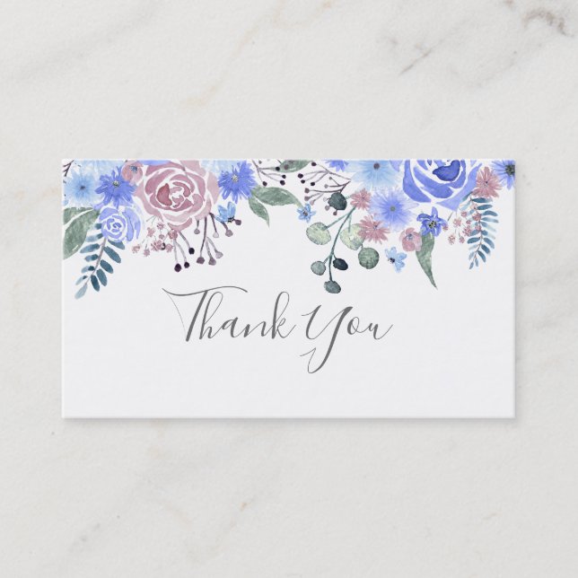 Calligraphy script Wedding THANK YOU Blue Visitkort (Framsida)