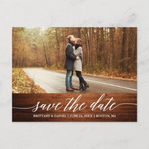 Calligraphy Script Wood Save Date Photo Vykort