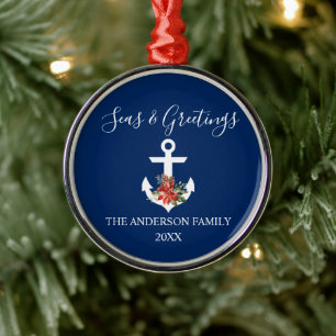 Calligraphy Seas and Hälsning Poinsettia Anchor Julgransprydnad Metall