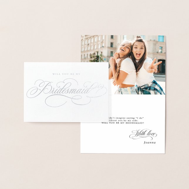 Calligraphy Silver kommer att bli min bridesmaid Folierat Kort (Display)