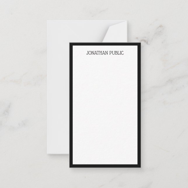Calligraphy Simple Black White Lodrät Template Anteckningskort (Framsida)