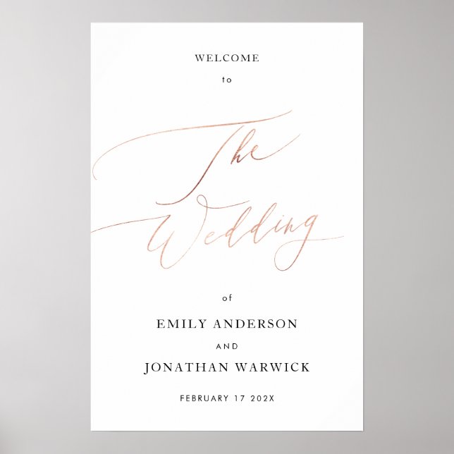 Calligraphy Simple Bröllop vit ros Poster (Framsidan)