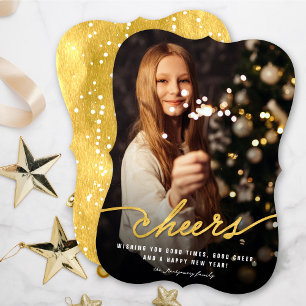 Calligraphy-skript med enkel guldfärgad foil Cheer Julkort