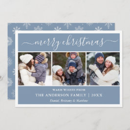 Calligraphy Snöflingor jul Blue 3 Photo Julkort