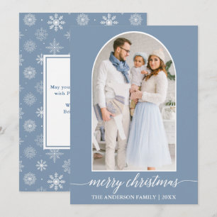 Calligraphy Snöflingor Photo Arch Dusty Blue Julkort