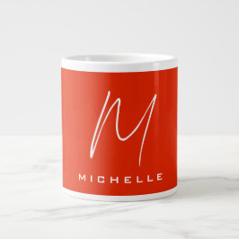 Calligraphy snyggt red white monogram ditt namn jumbo mugg