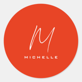 Calligraphy snyggt red white monogram ditt namn runt klistermärke