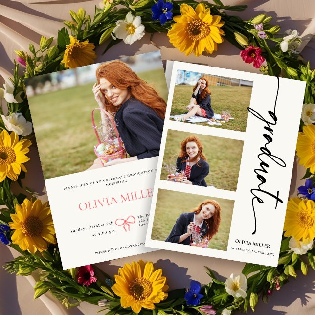 Calligraphy Studenten fotoCollage Grad party Inbjudningar (Skapare uppladdad)