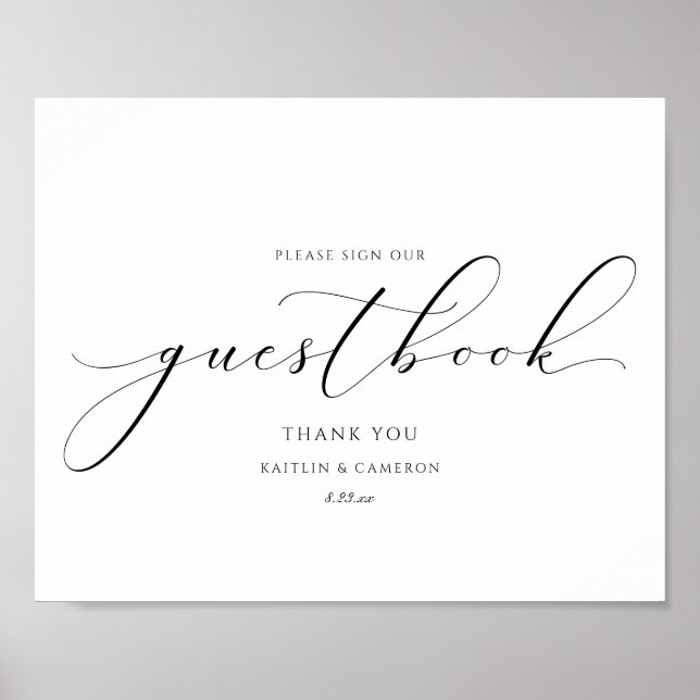 Calligraphy-tecken för Bröllop Guestbook Elegant C Poster (Framsidan)