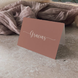 Calligraphy Terracotta Foldad Bröllop Gracias Card Tack Kort
