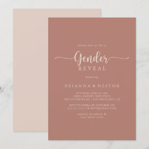 Calligraphy Terracotta Gender Reveal Party Inbjudningar