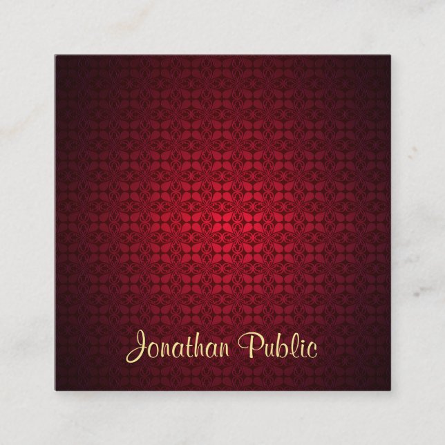 Calligraphy Text Template Professionell Red Damask Fyrkantigt Visitkort (Framsida)