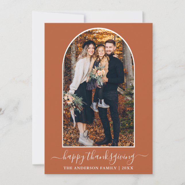 Calligraphy Thanksgiving Photo Arch Terracotta Julkort (Framsida)