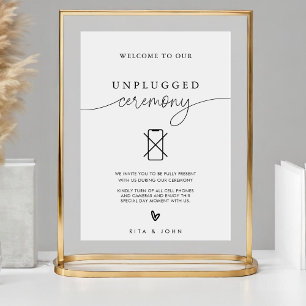 Calligraphy Unplugged Ceremony Bröllop Sign Poster
