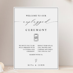 Calligraphy Unplugged Ceremony Bröllop Sign Poster