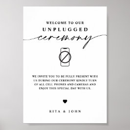 Calligraphy Unplugged Ceremony Bröllop Sign Poster