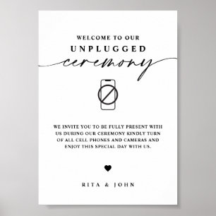 Calligraphy Unplugged Ceremony Bröllop Sign Poster